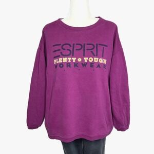 Vintage 90s ESPRIT Plenty Tough Workwear Graphic Sweatshirt Magenta Large L